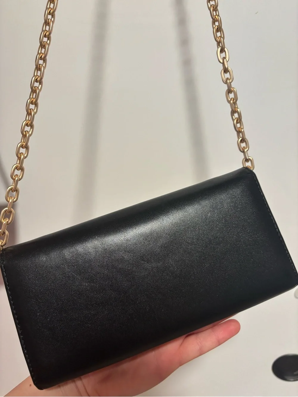 Valentino Black Leather Crossbody with Gold Chain